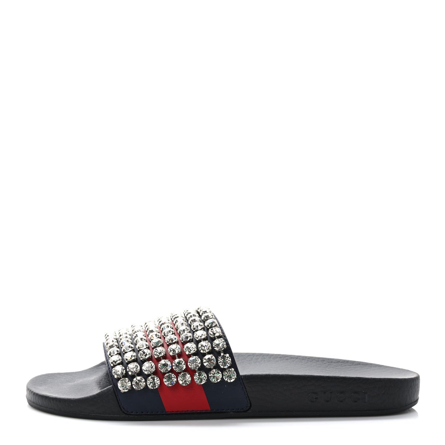 Calfskin Crystal Embellished Web Slide Sandals 41 Blue Red