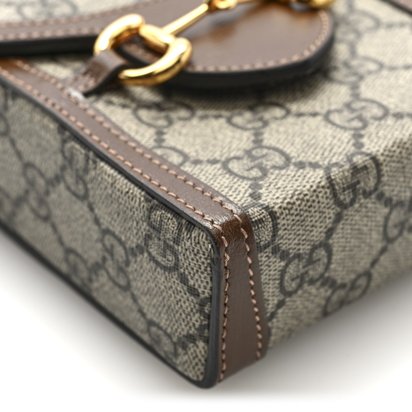 GG Supreme Monogram Mini Horsebit 1955 Crossbody Bag Beige Brown Sugar