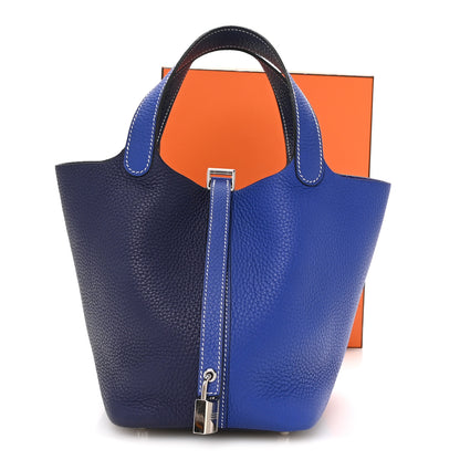 Hermes Taurillon Clemence Casaque Picotin Lock 18 PM Bleu Electrique Bleu Encre 13 of 13