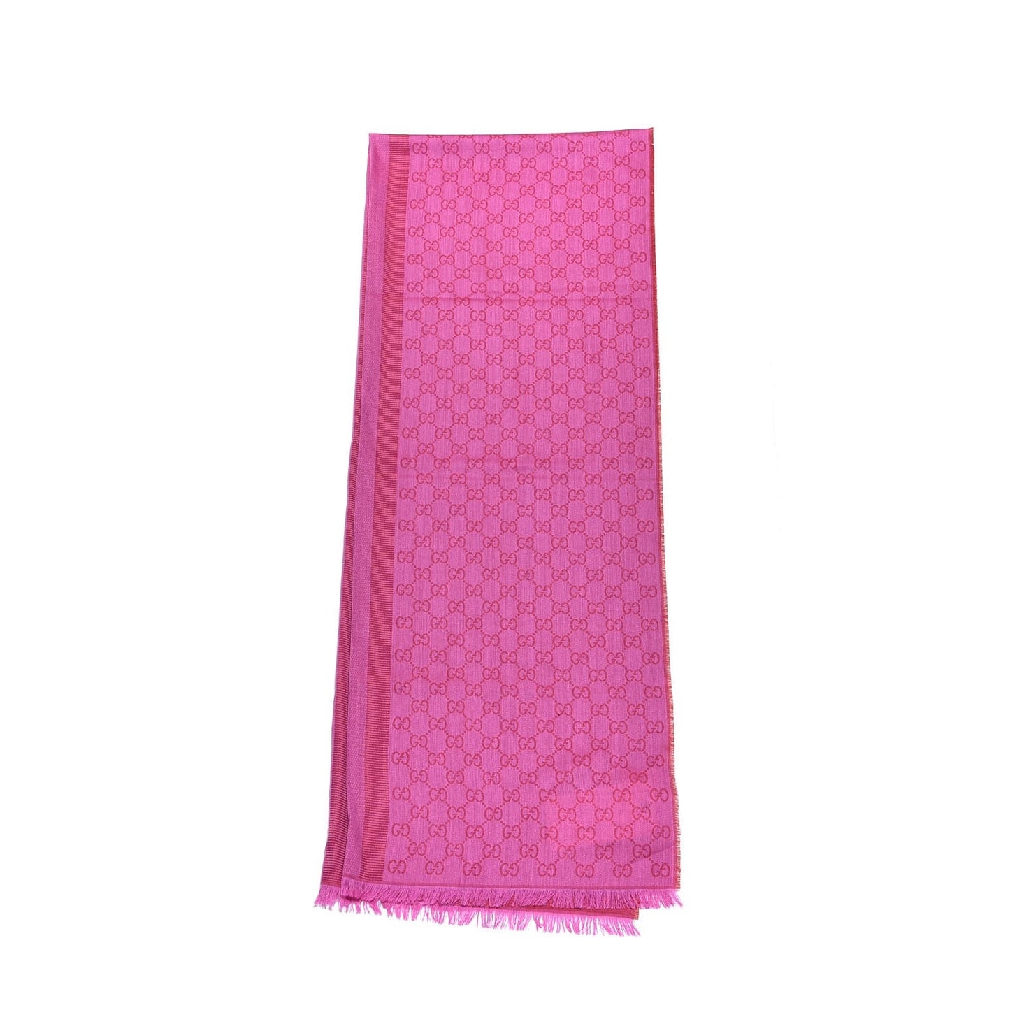 Wool Silk GG Monogram GGWeblong Fringe Scarf Shawl Red Pink