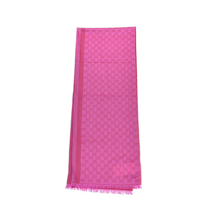 Gucci Wool Silk GG Monogram GGWeblong Fringe Scarf Shawl Red Pink 3 of 5