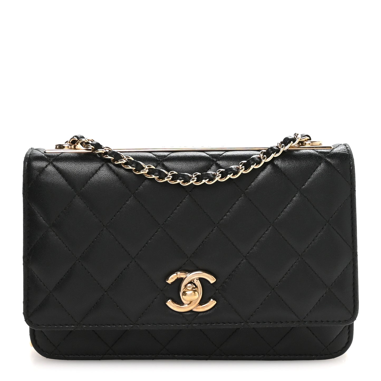 Lambskin Quilted Trendy CC Wallet On Chain WOC Black