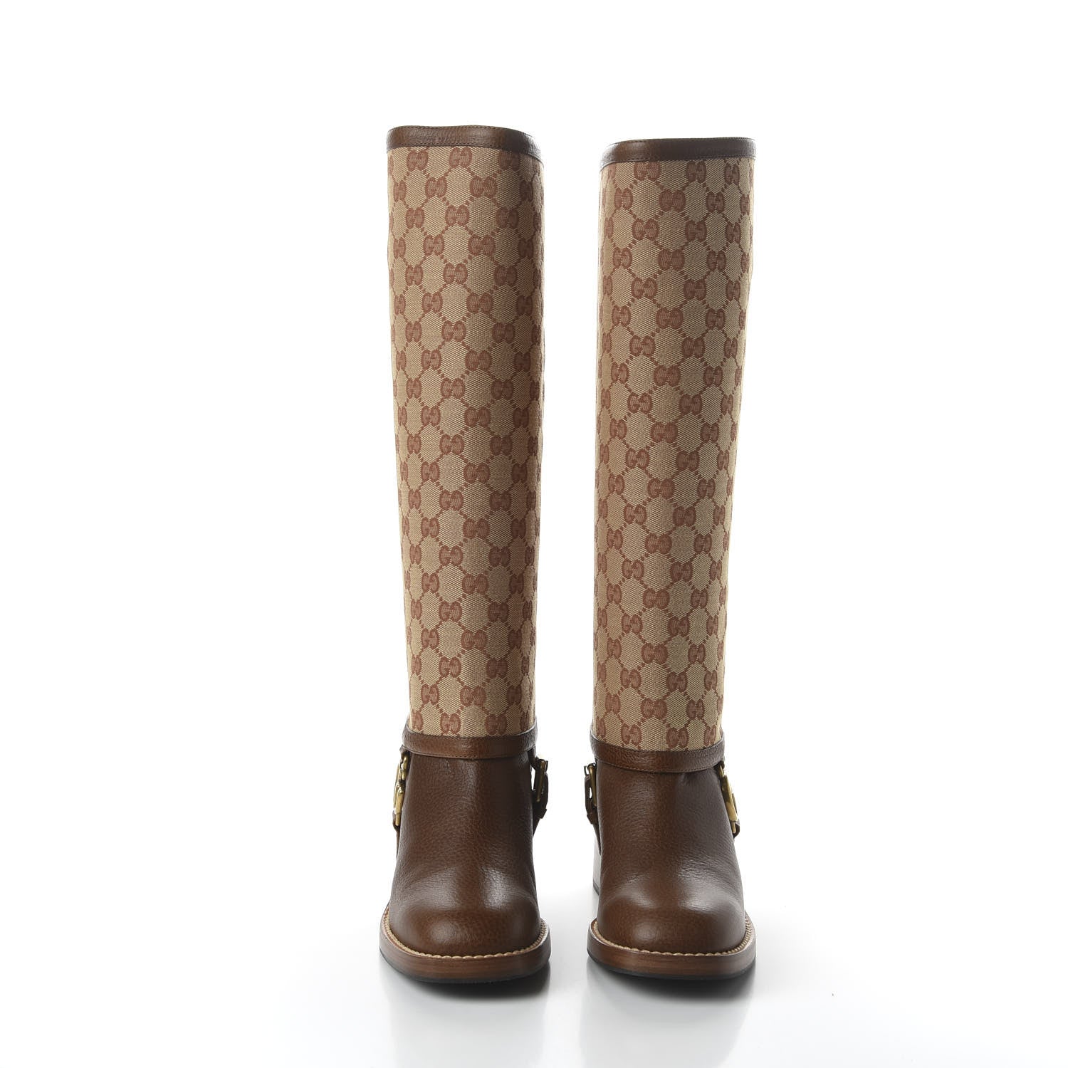 Gucci GG Monogram Calfskin Lola Tall Boots 38 Beige Ruggine Cuir 2 of 8