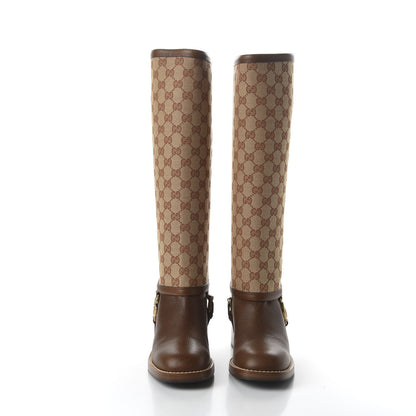 Gucci GG Monogram Calfskin Lola Tall Boots 38 Beige Ruggine Cuir 2 of 8