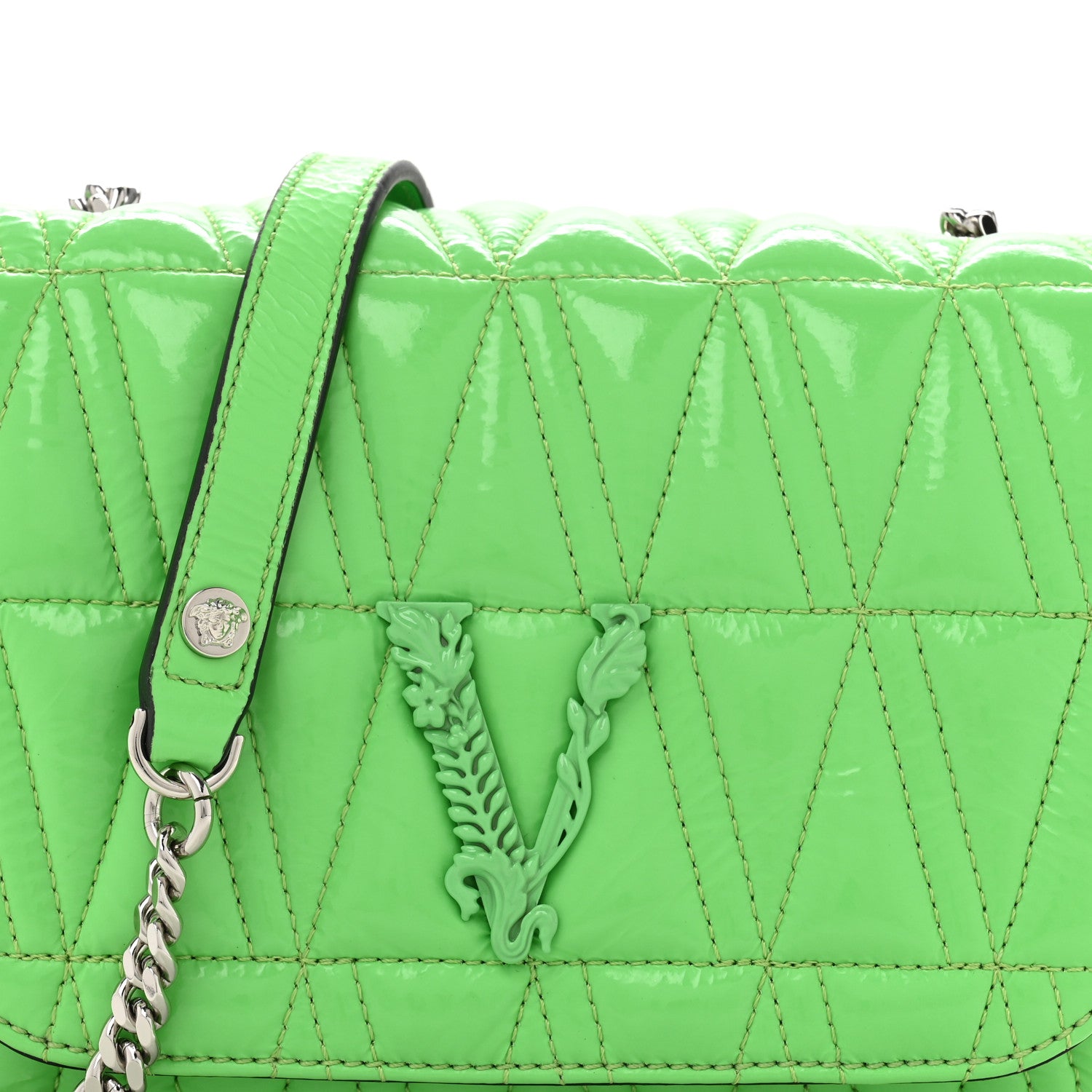 Versace Patent Quilted Virtus Shoulder Bag Mint 8 of 14