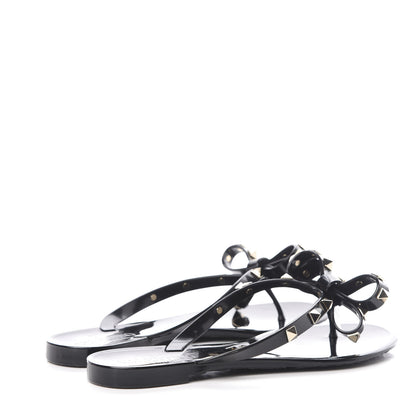 Valentino Garavani PVC Jelly Rockstud Bow Thong Sandals 35 Black 4 of 8
