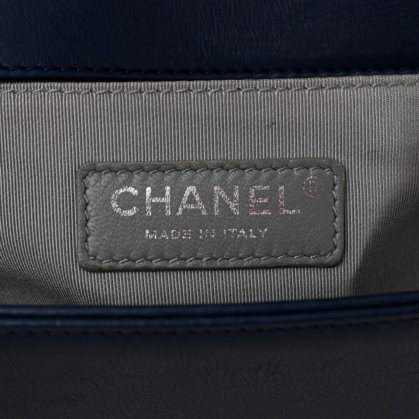 Calfskin Double Stitch Medium Boy Flap Navy Blue