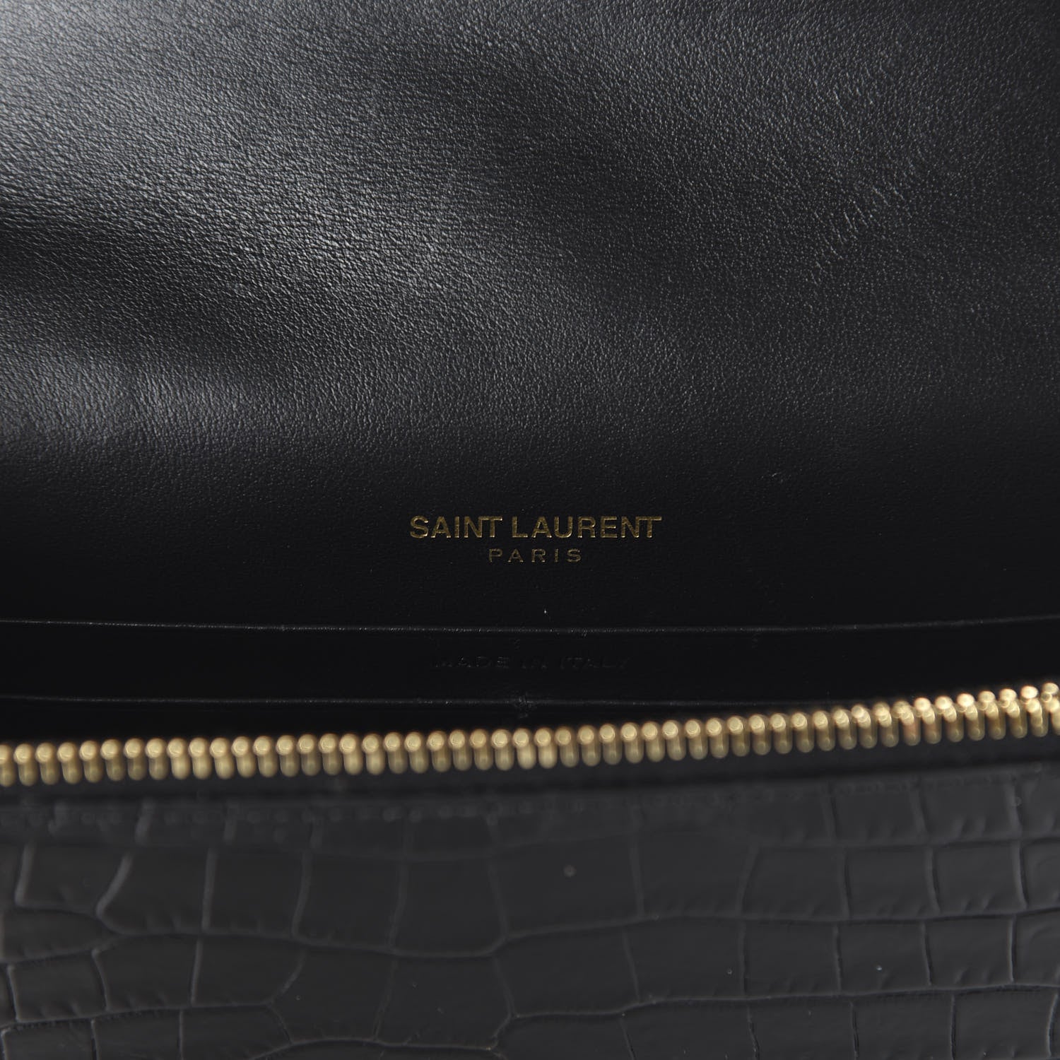 Saint Laurent Calfskin Crocodile Embossed Kate Monogram Tassel Chain Wallet Black 8 of 9