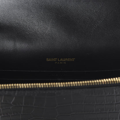 Saint Laurent Calfskin Crocodile Embossed Kate Monogram Tassel Chain Wallet Black 8 of 9