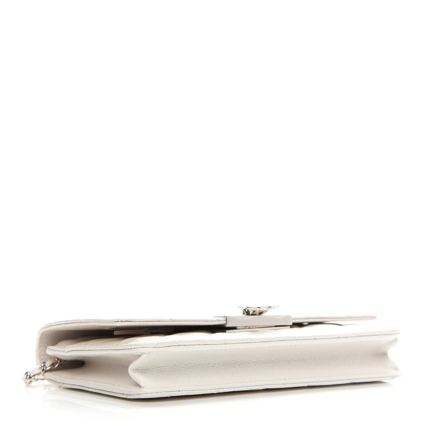 Iridescent Caviar Quilted Golden Class Wallet On Chain WOC White