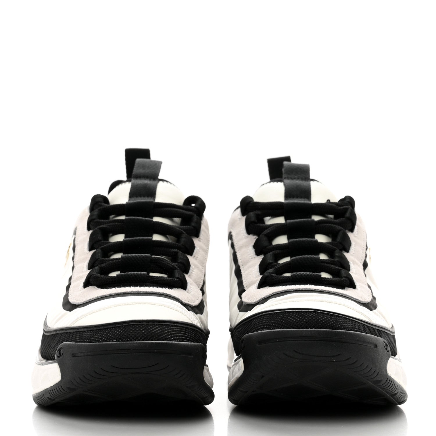 Chanel Suede Calfskin Mixed Fibers CC Sneakers 38 White Black 2 of 9