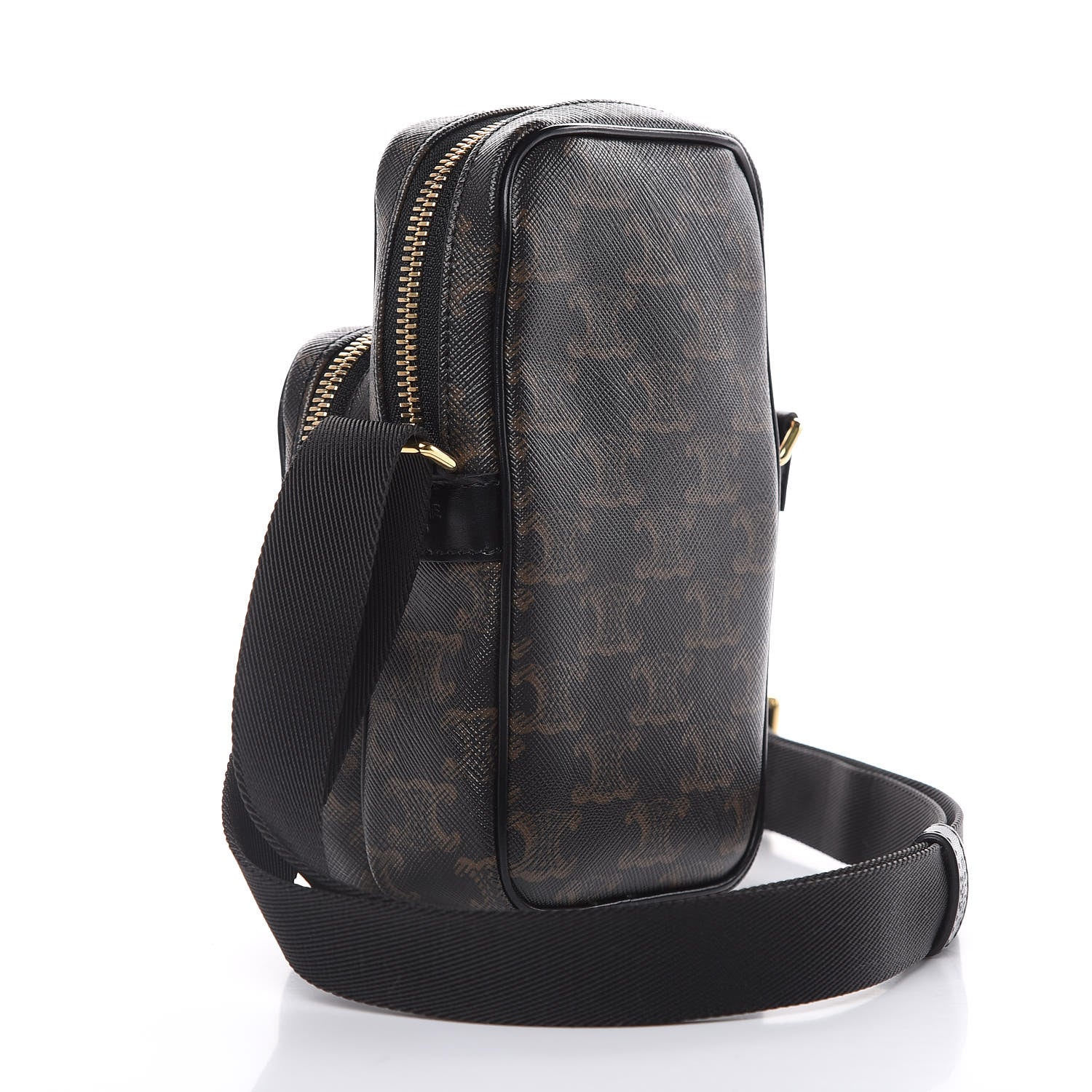 Celine Triomphe Canvas Calfskin Mini Pocket Messenger Bag Black 3 of 9