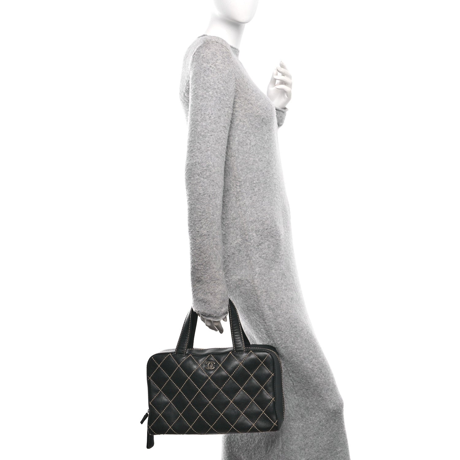 Chanel Calfskin Wild Stitch Top Handle Bag Black 2 of 10