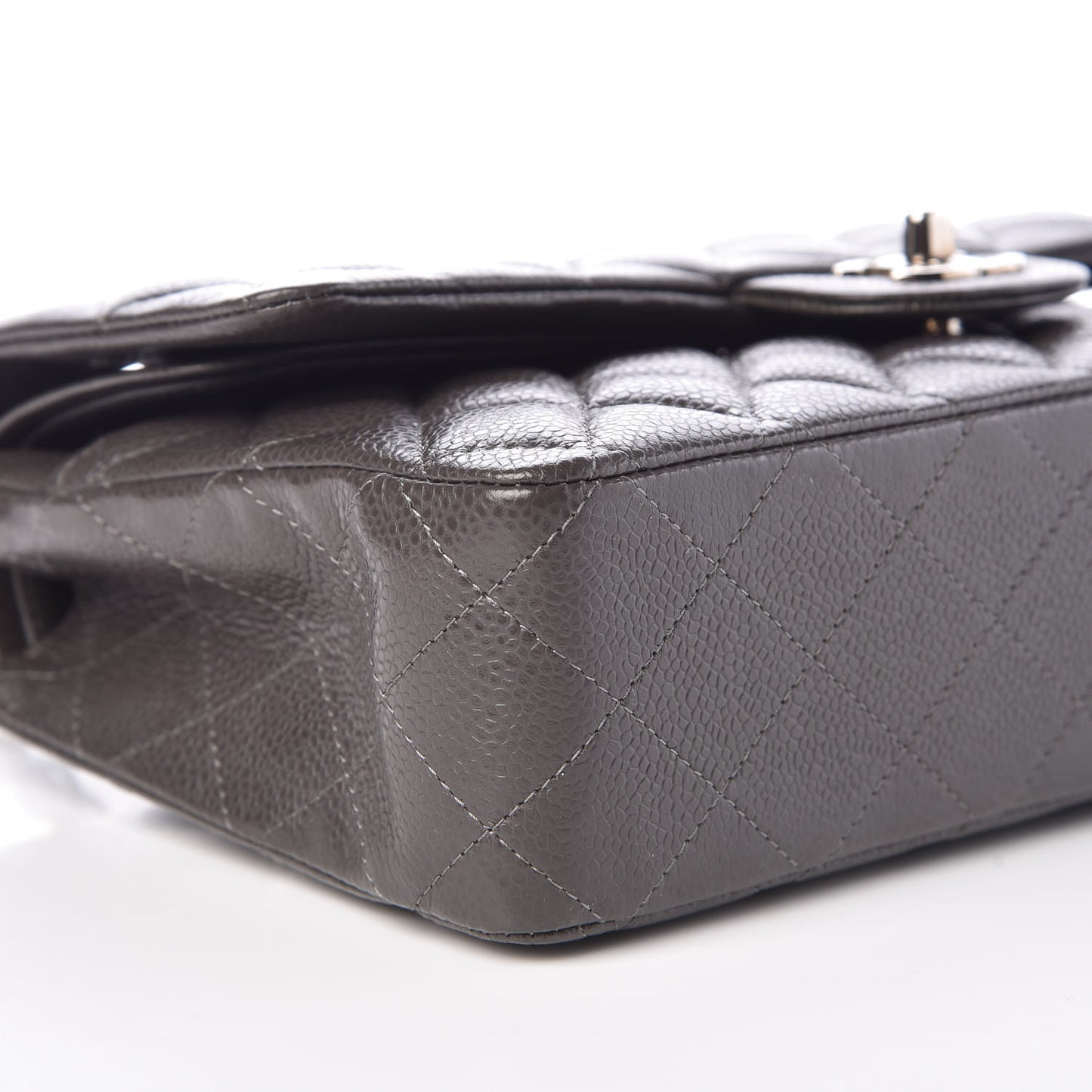 Caviar Quilted Medium Double Flap Dark Grey