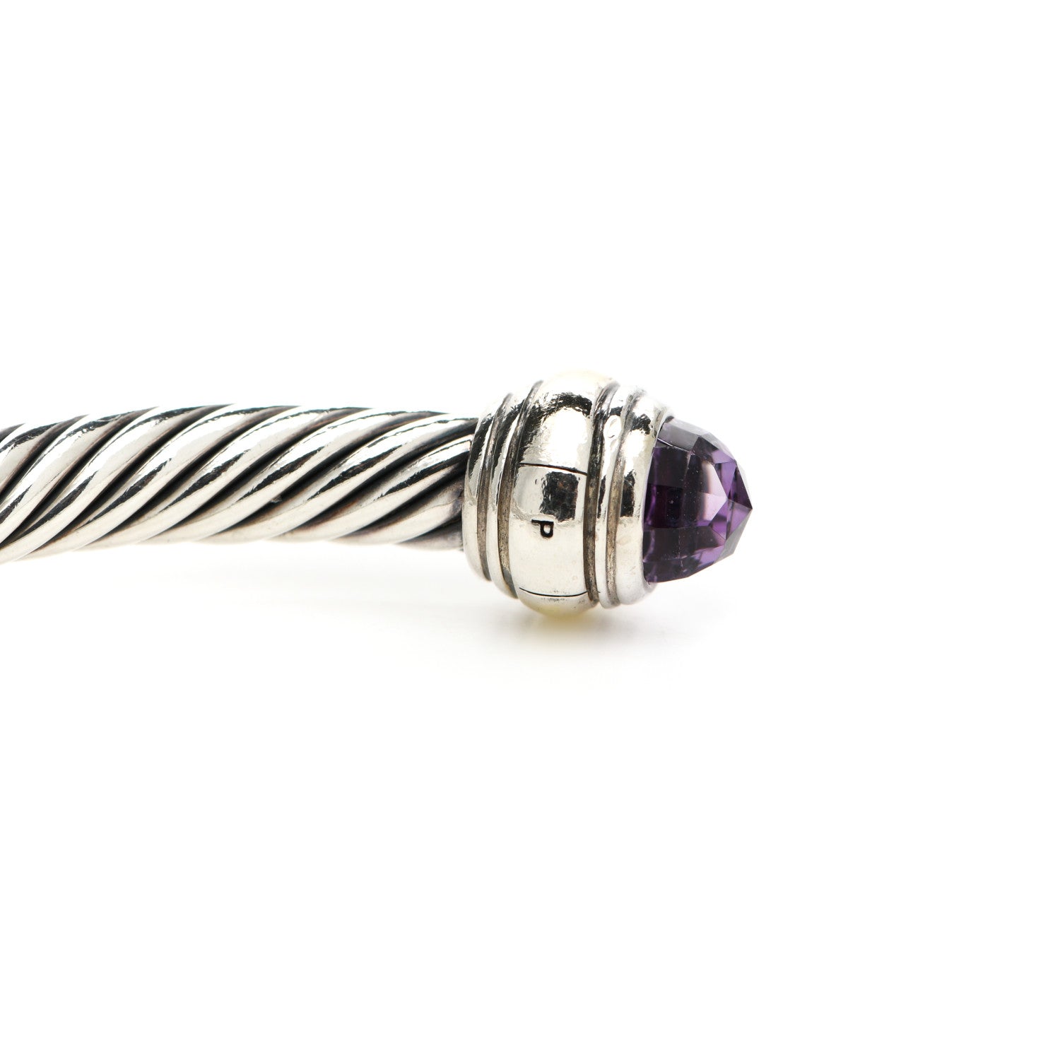 David Yurman Sterling Silver 14K Yellow Gold Amethyst 5mm Cable Classics Bracelet 4 of 5