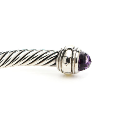 David Yurman Sterling Silver 14K Yellow Gold Amethyst 5mm Cable Classics Bracelet 4 of 5
