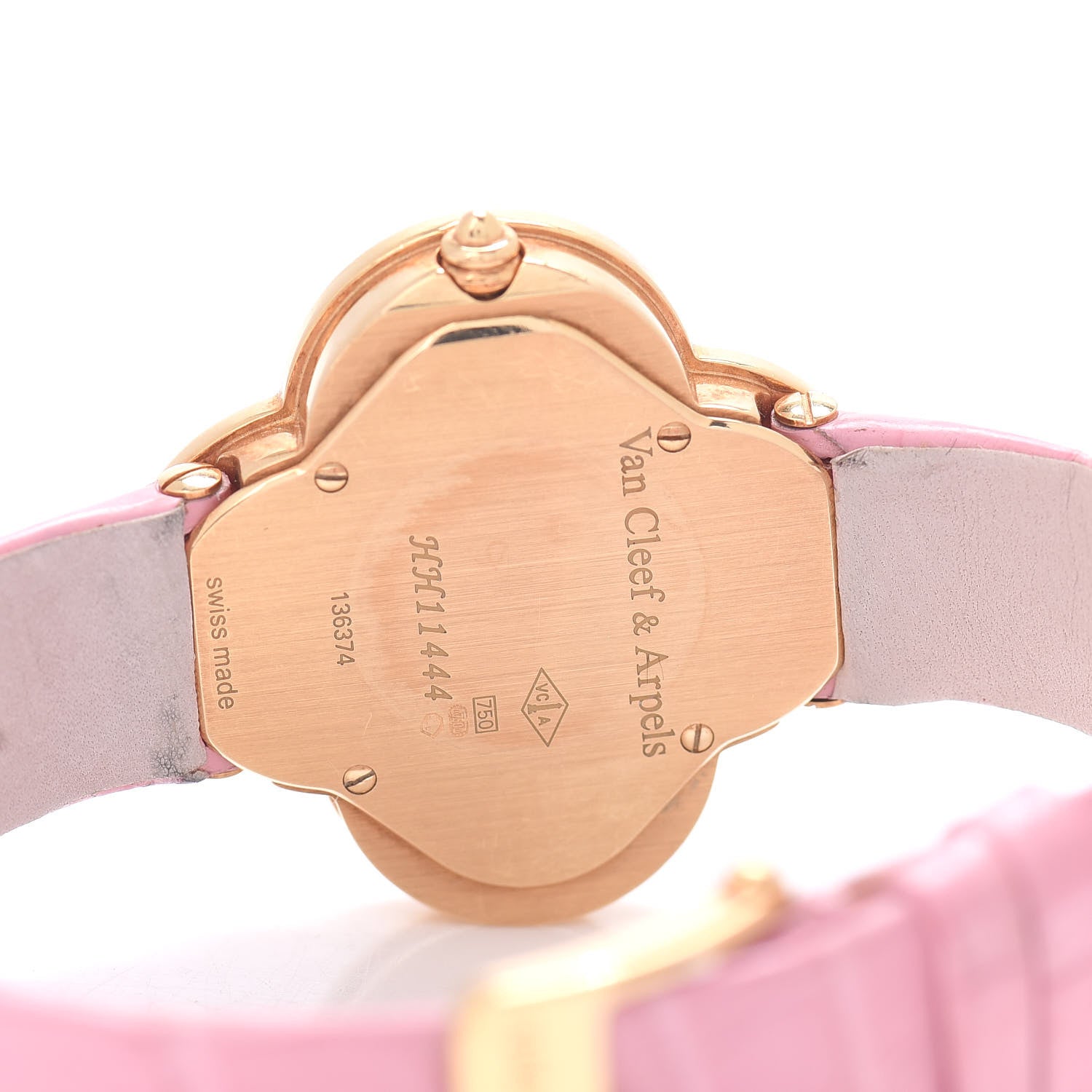 Van Cleef & Arpels 18K Yellow Gold Alligator Diamond Bezel Mother of Pearl 30mm Alhambra Quartz Watch 4 of 5