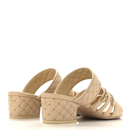 Chanel Lambskin Quilted Chain Mule Sandals 38.5 Beige 5 of 9