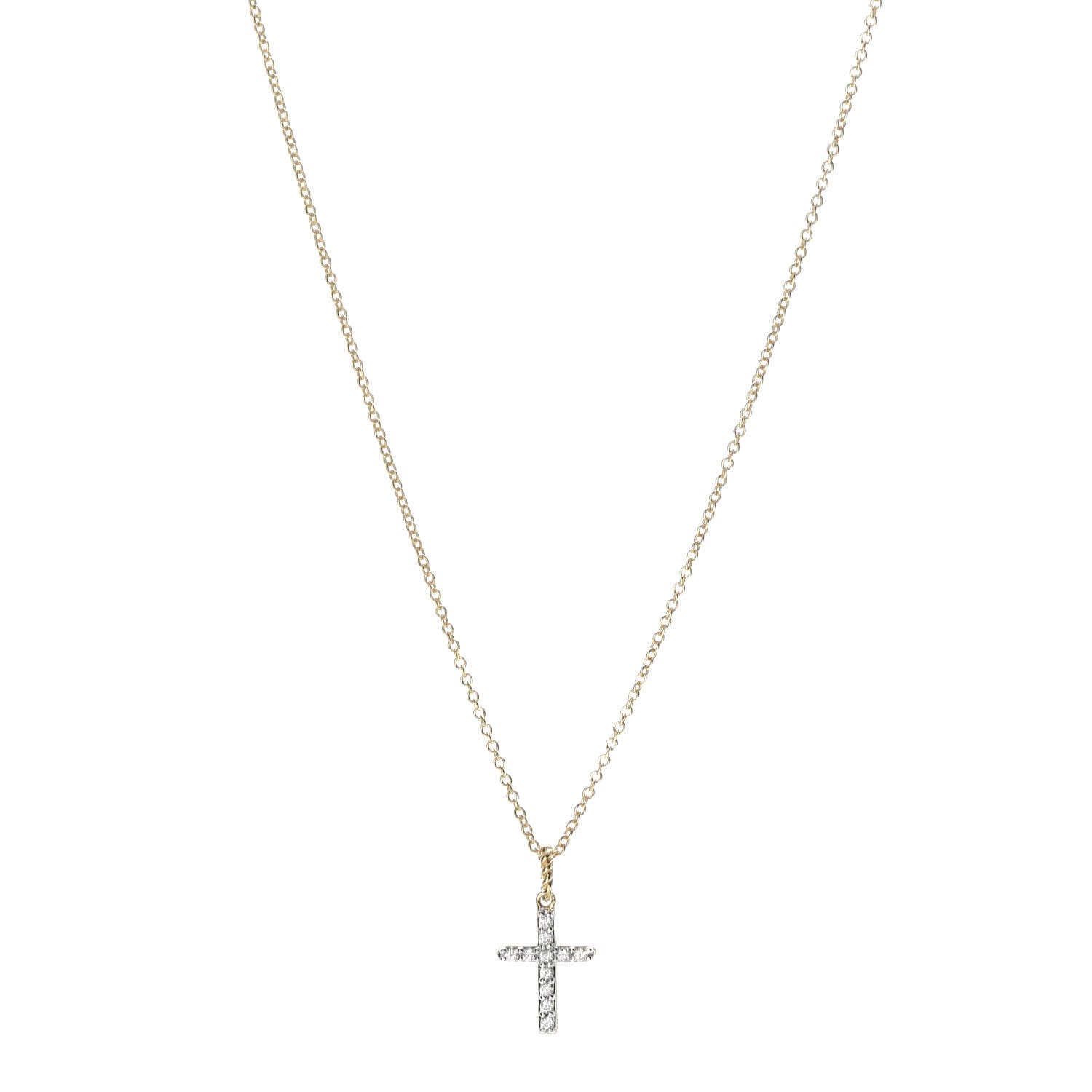 David Yurman 18K Yellow Gold Diamond Cable Collectibles Cross Necklace 1 of 5