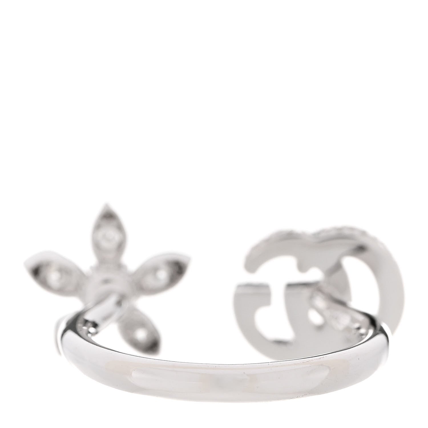 Gucci 18K White Gold Diamond Flora GG Open Ring 51 5.75 4 of 7