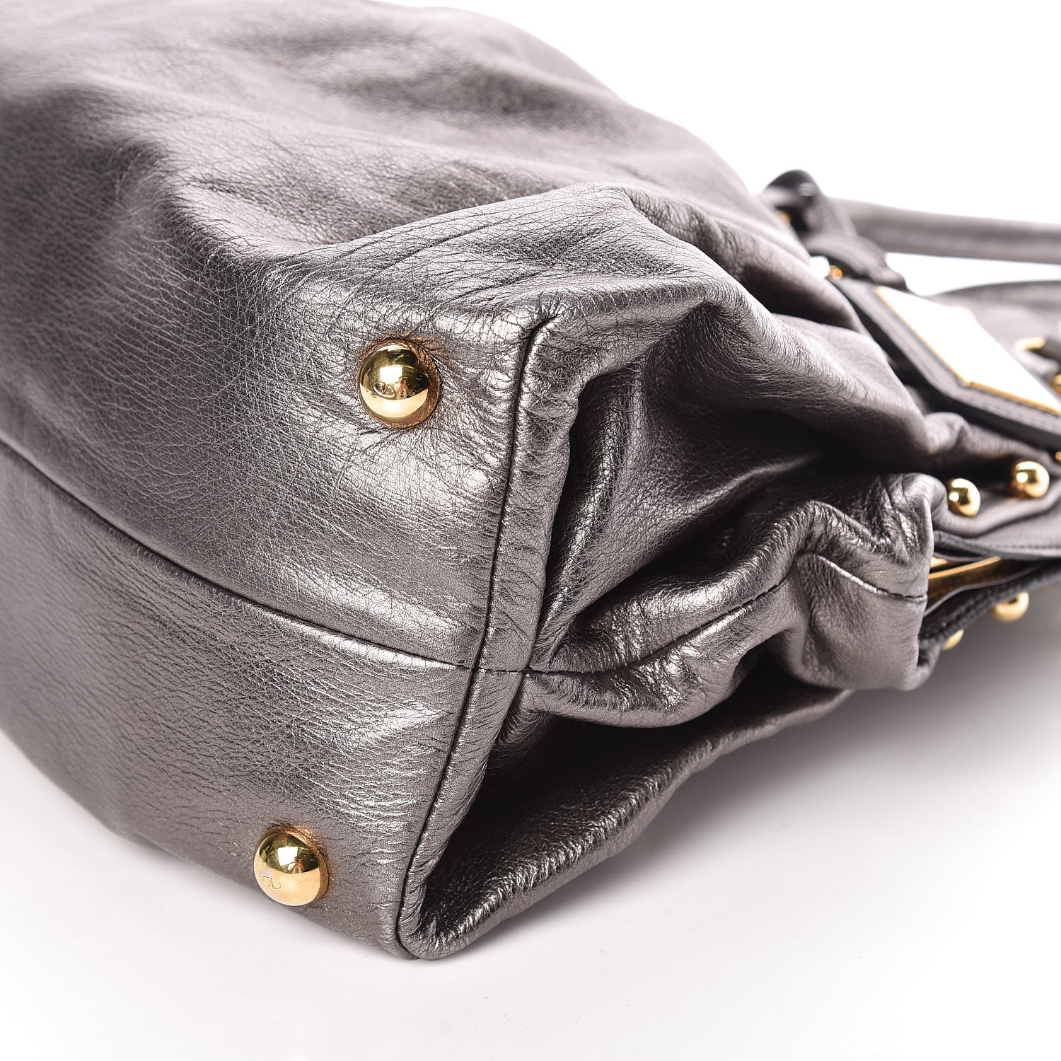 Valentino Garavani Metallic Calfskin Vanite Studded Dome Satchel Grey 6 of 10