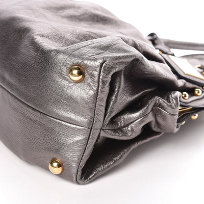 Valentino Garavani Metallic Calfskin Vanite Studded Dome Satchel Grey 6 of 10