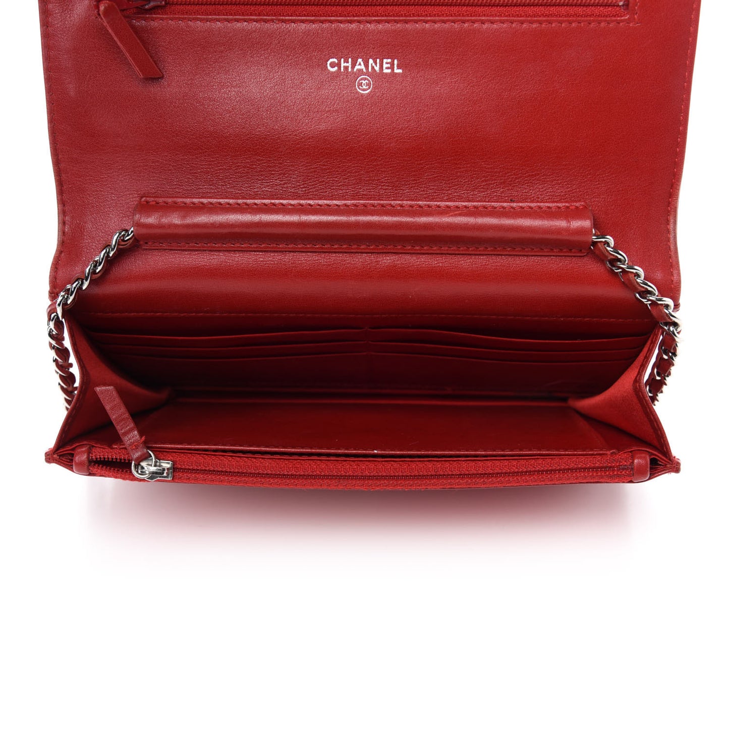 Patent Camellia Embossed Wallet On Chain WOC Dark Red