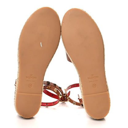Valentino Garavani Grained Calfskin Rockstud Ankle Wrap Espadrille Flats 36 Cognac 5 of 8
