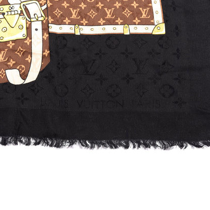 Louis Vuitton Silk Wool Monogram Lets Go Shawl Black 2 of 6