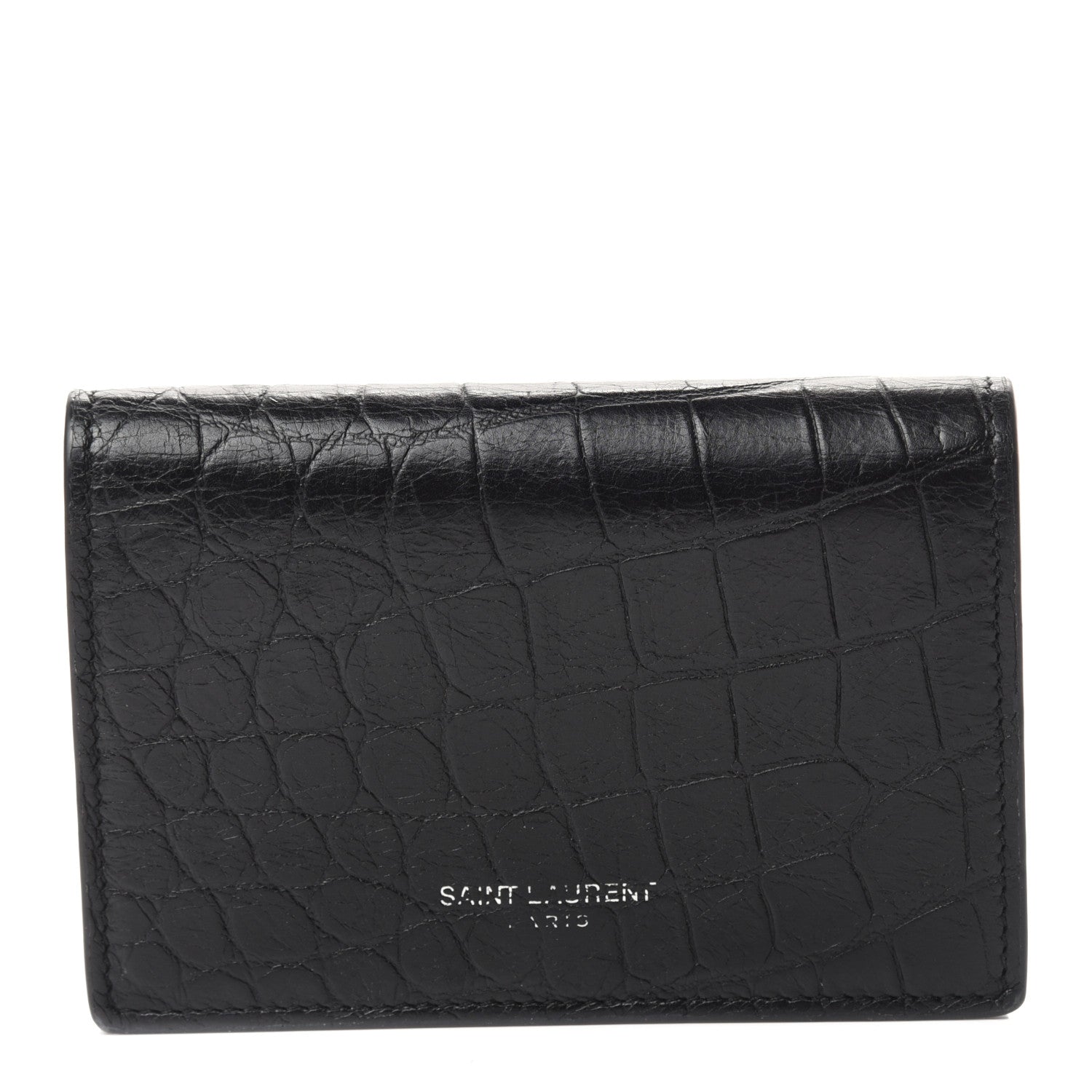 Saint Laurent Calfskin Crocodile Embossed Business Card Case Black 1 of 6