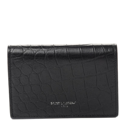 Saint Laurent Calfskin Crocodile Embossed Business Card Case Black 1 of 6