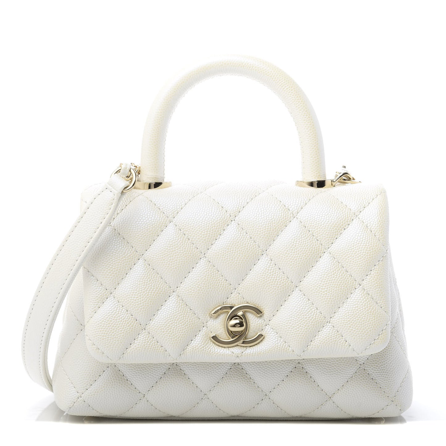 Iridescent Caviar Quilted Extra Mini Coco Handle Flap Ivory