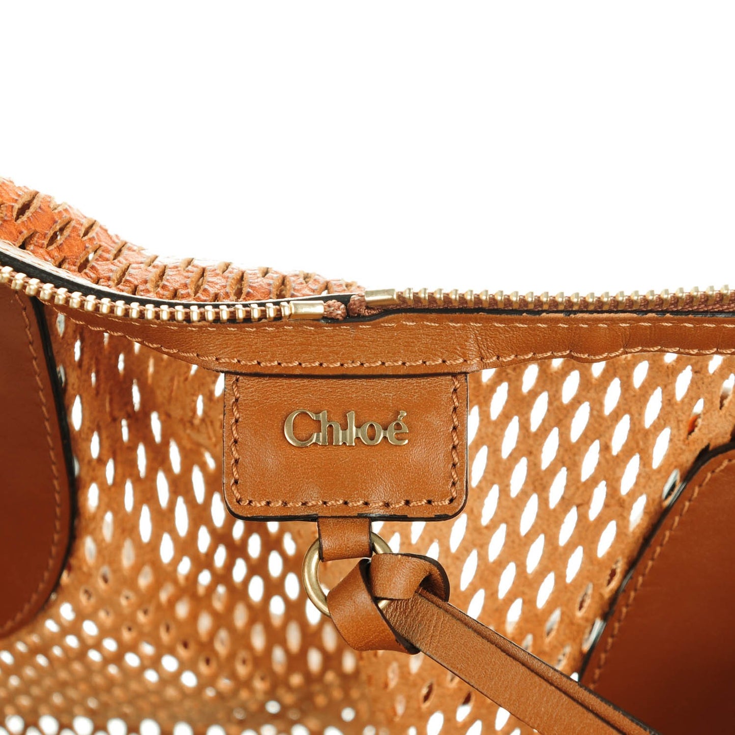 Lambskin Perforated Charlie Tote Caramel