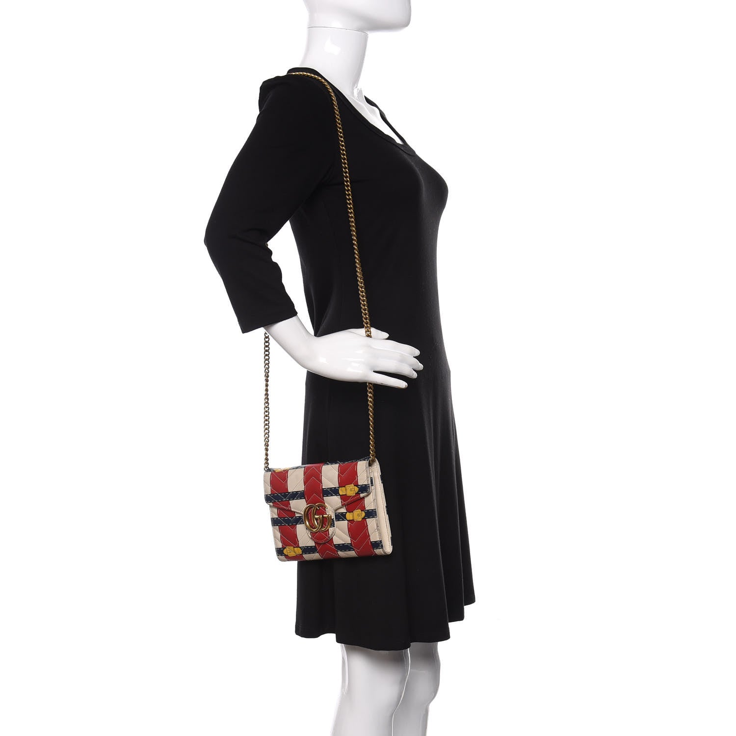 Gucci Calfskin Matelasse Trompe L'Oeil Print Mini GG Marmont Chain Wallet White 2 of 22