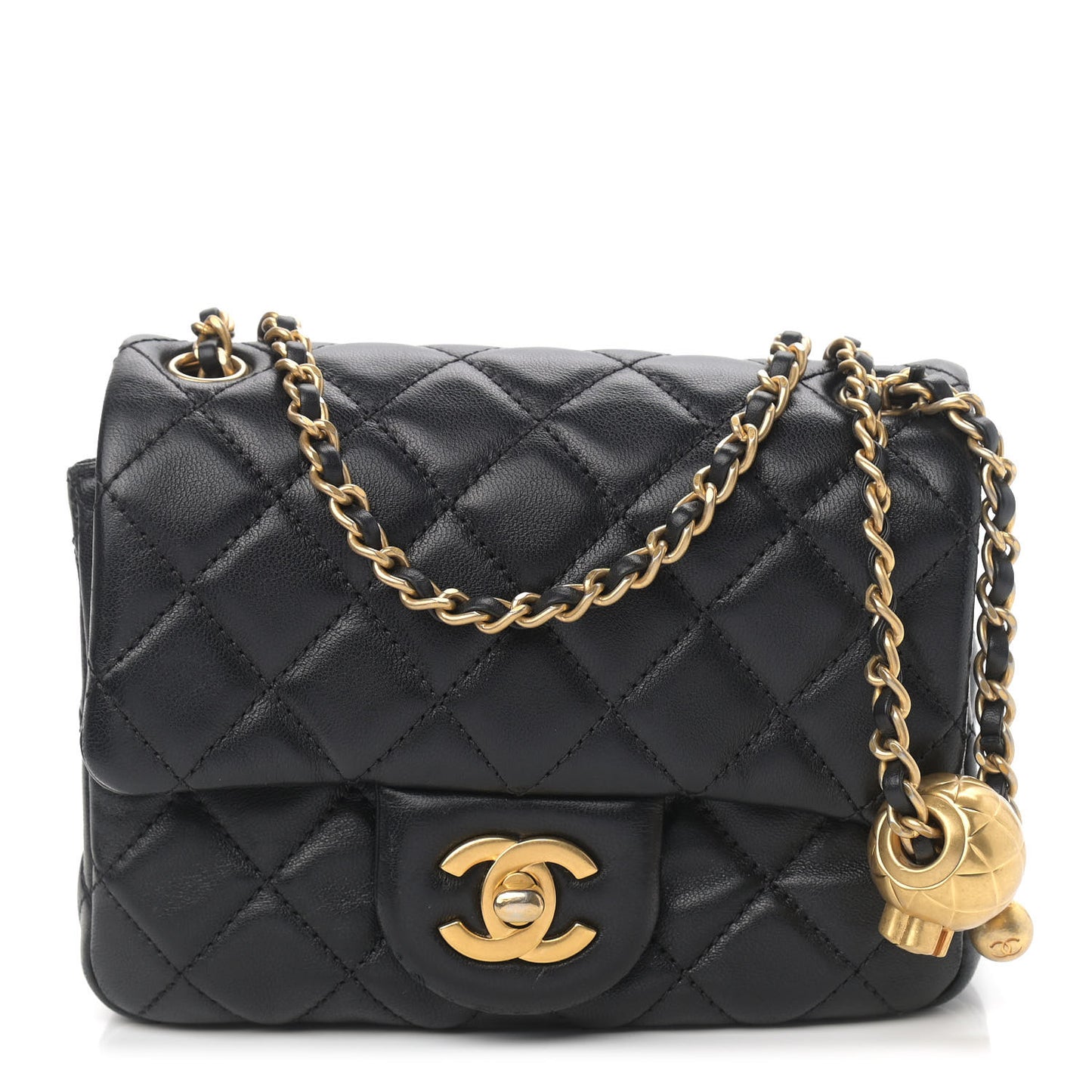 Lambskin Quilted Mini Pearl Crush Flap Black