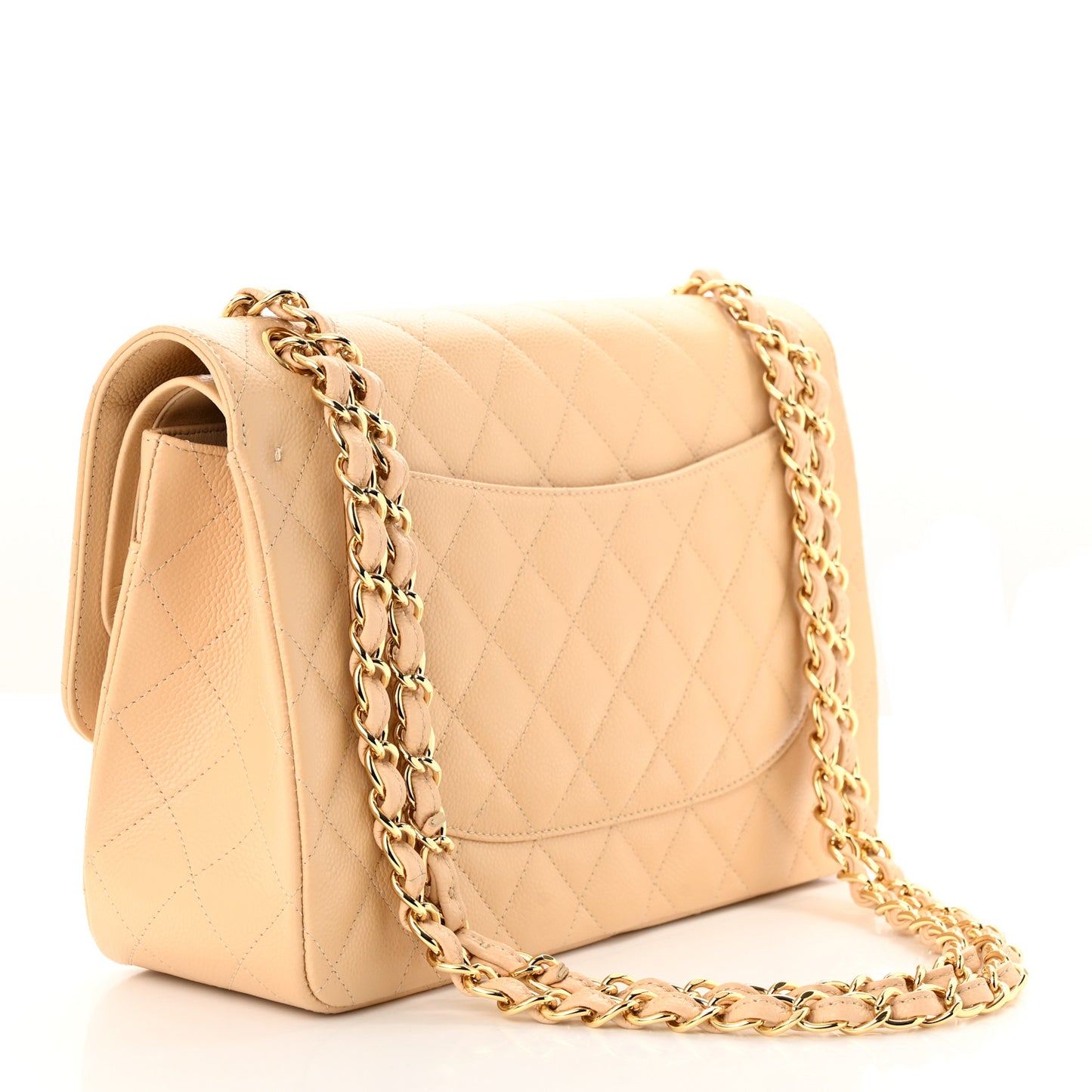 Caviar Quilted Jumbo Double Flap Beige