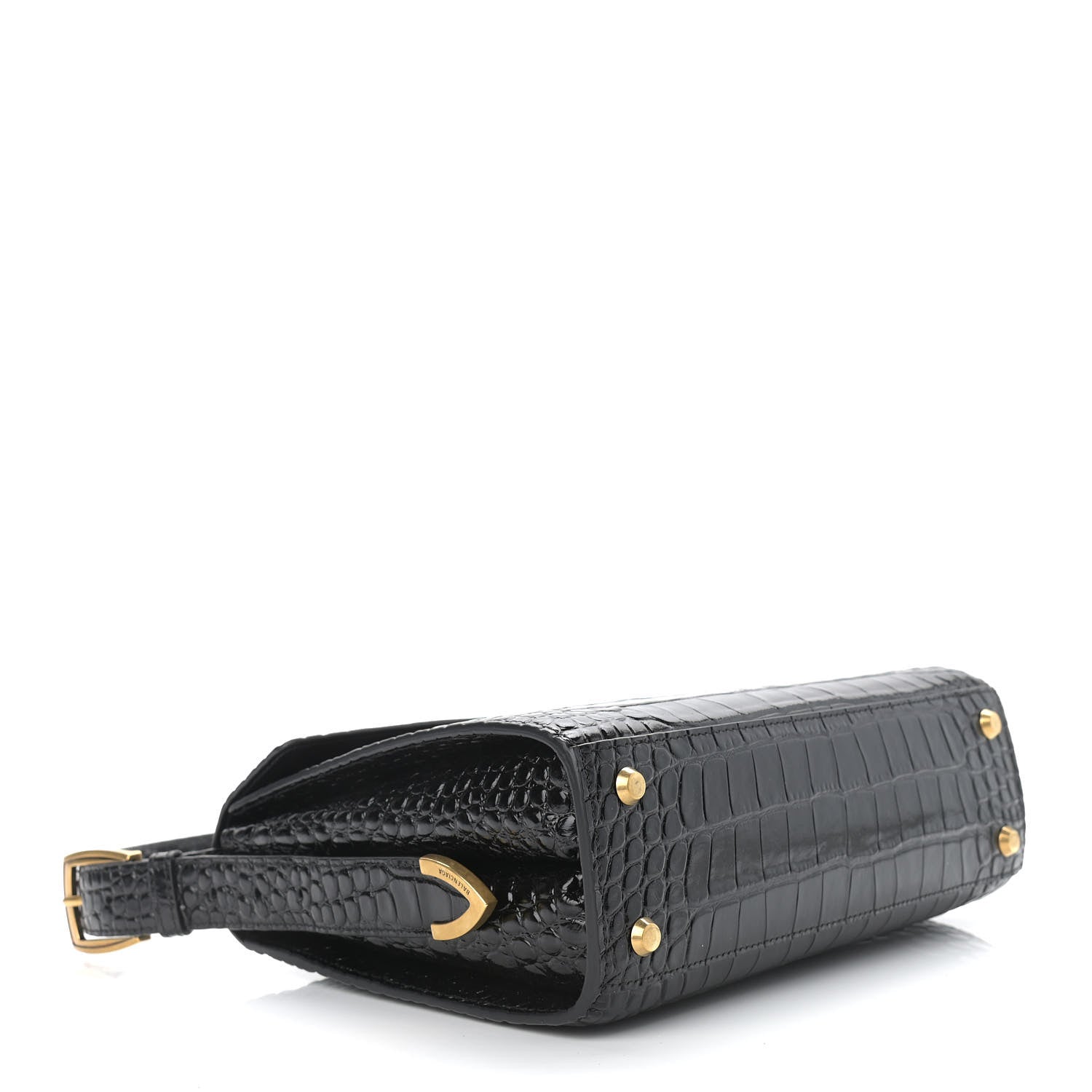 Balenciaga Shiny Calfskin Crocodile Embossed Medium Ghost Shoulder Bag Black 4 of 10