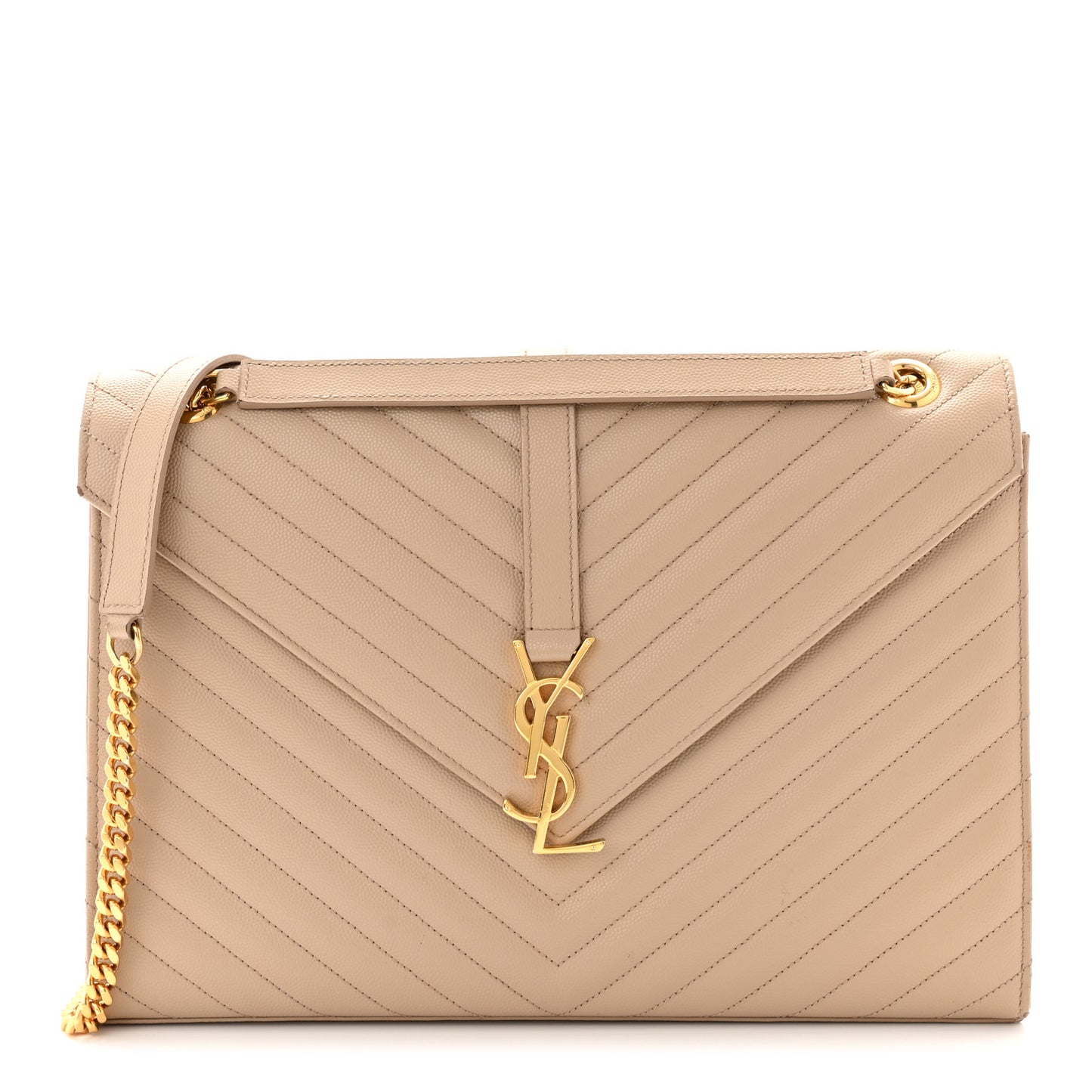 Grain De Poudre Matelasse Chevron Large Monogram Satchel Dark Beige
