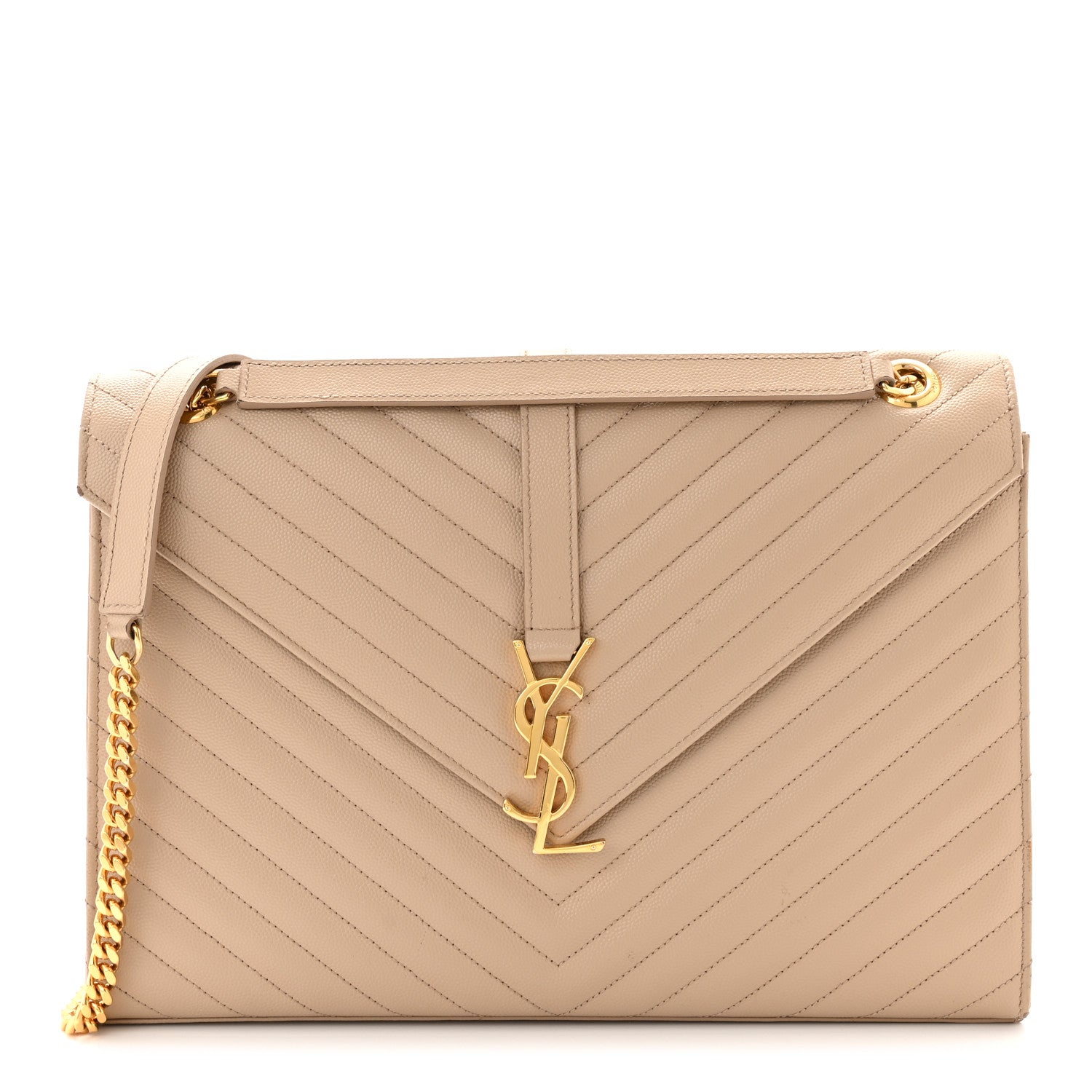 Saint Laurent Grain De Poudre Matelasse Chevron Large Monogram Satchel Dark Beige 1 of 10
