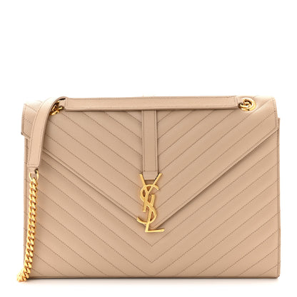 Saint Laurent Grain De Poudre Matelasse Chevron Large Monogram Satchel Dark Beige 1 of 10