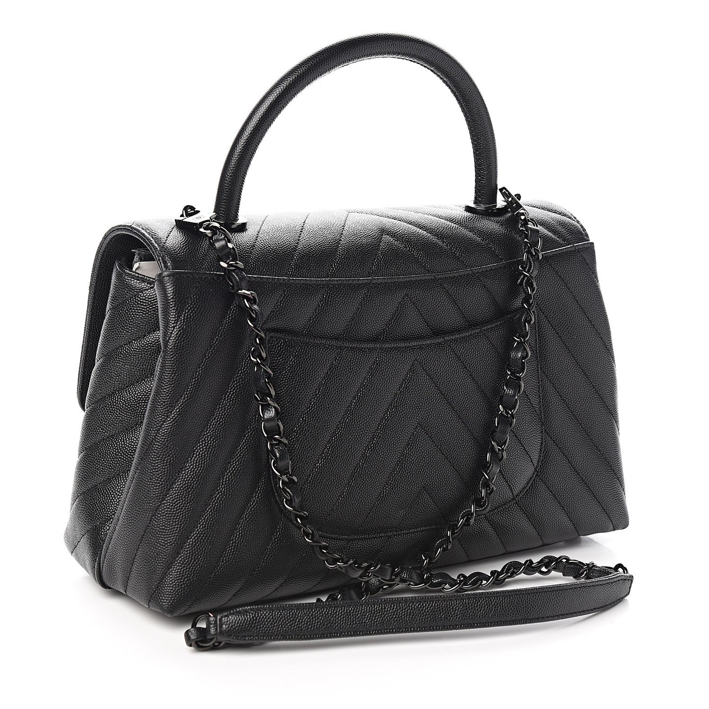 Caviar Chevron Quilted Small Coco Handle Flap So Black