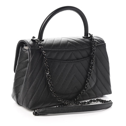 Chanel Caviar Chevron Quilted Small Coco Handle Flap So Black 2 of 9