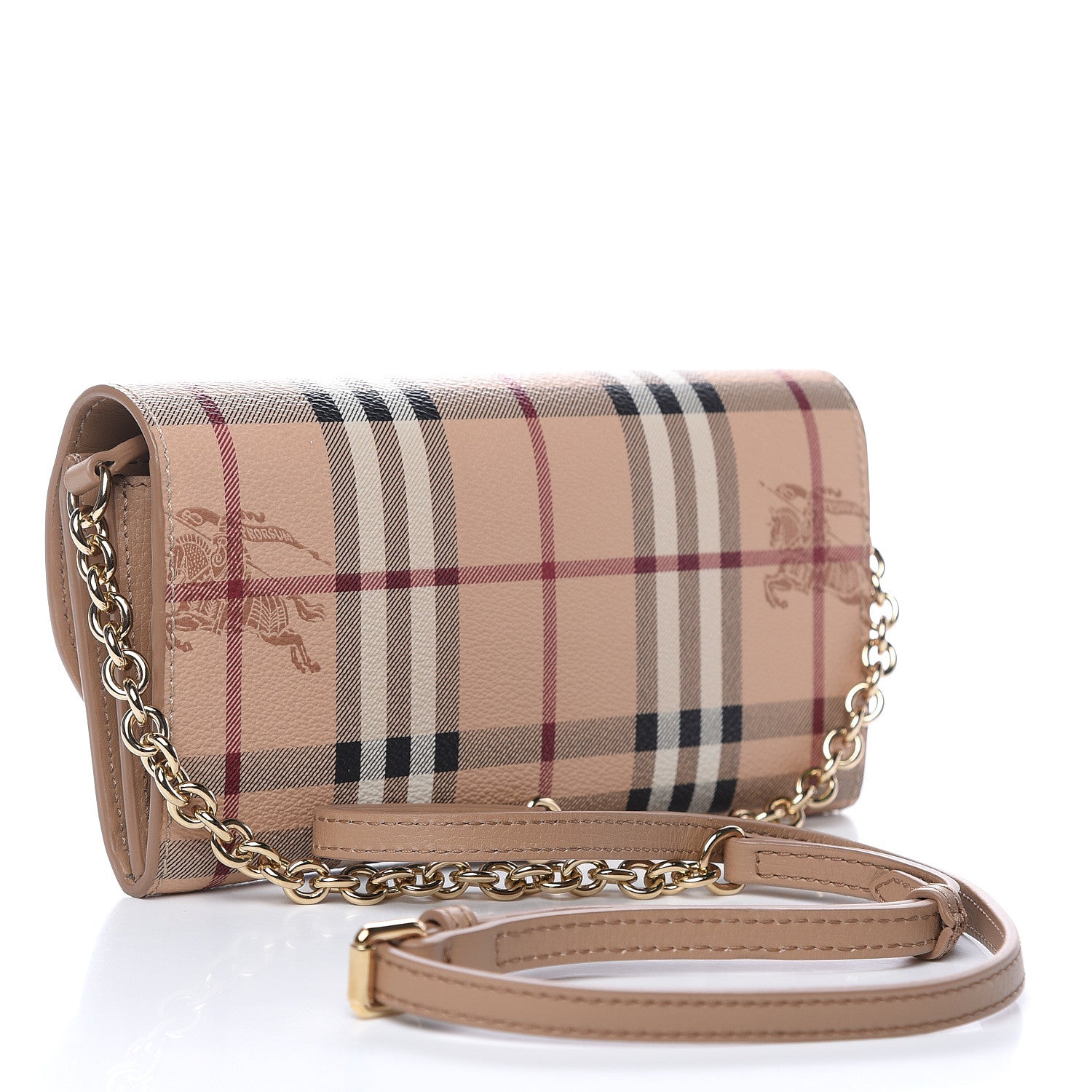 Burberry Haymarket Check Henley Wallet On Chain Mid Camel 3 of 10