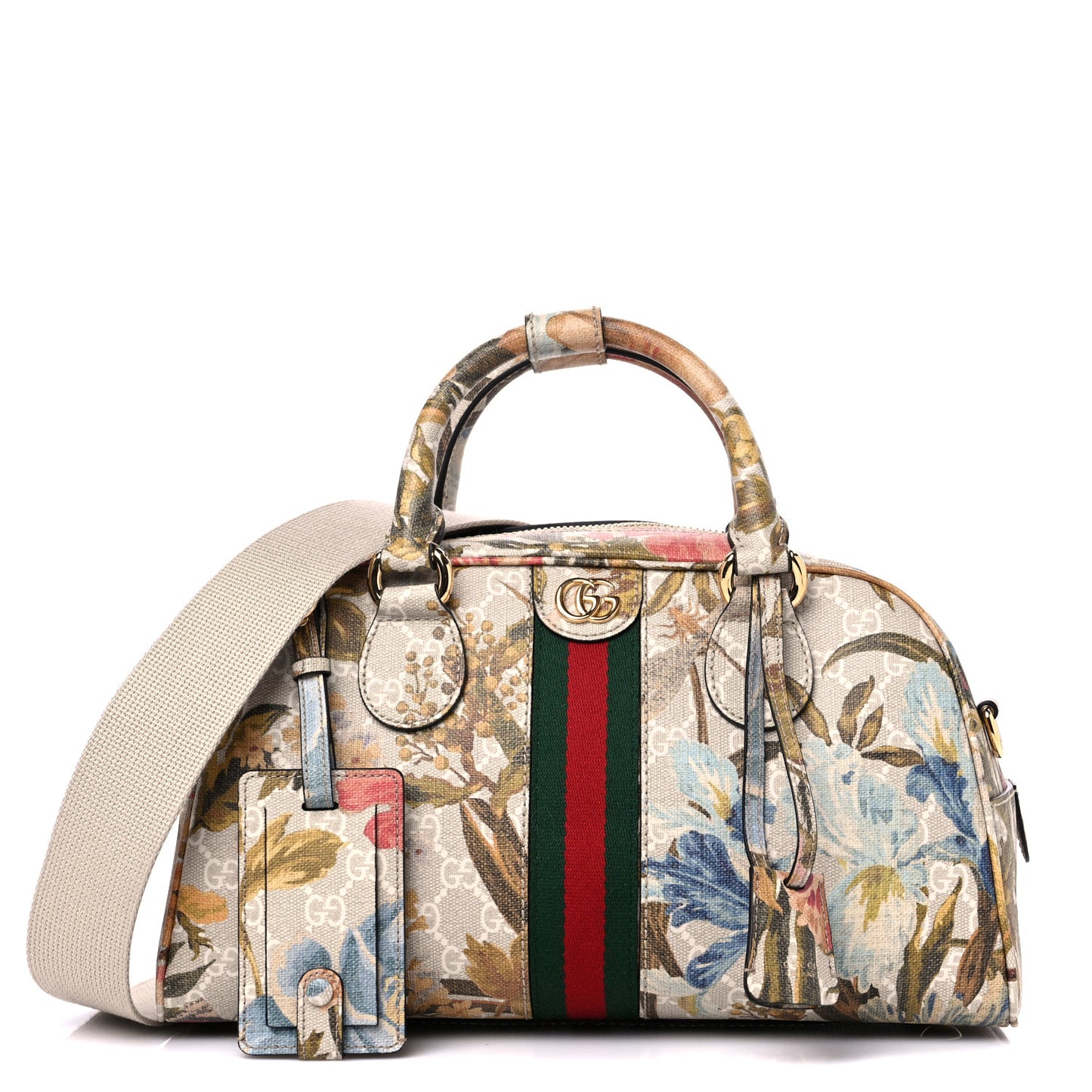 GG Supreme Monogram Water Flora Web Medium Ophidia Top Handle Bowler Bag Beige White Multicolor