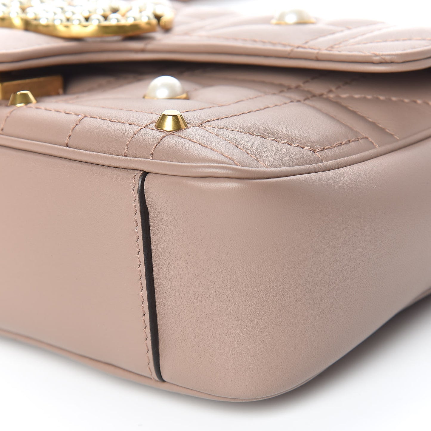 Calfskin Matelasse Studded Mini Pearly GG Marmont Shoulder Bag Porcelain Rose