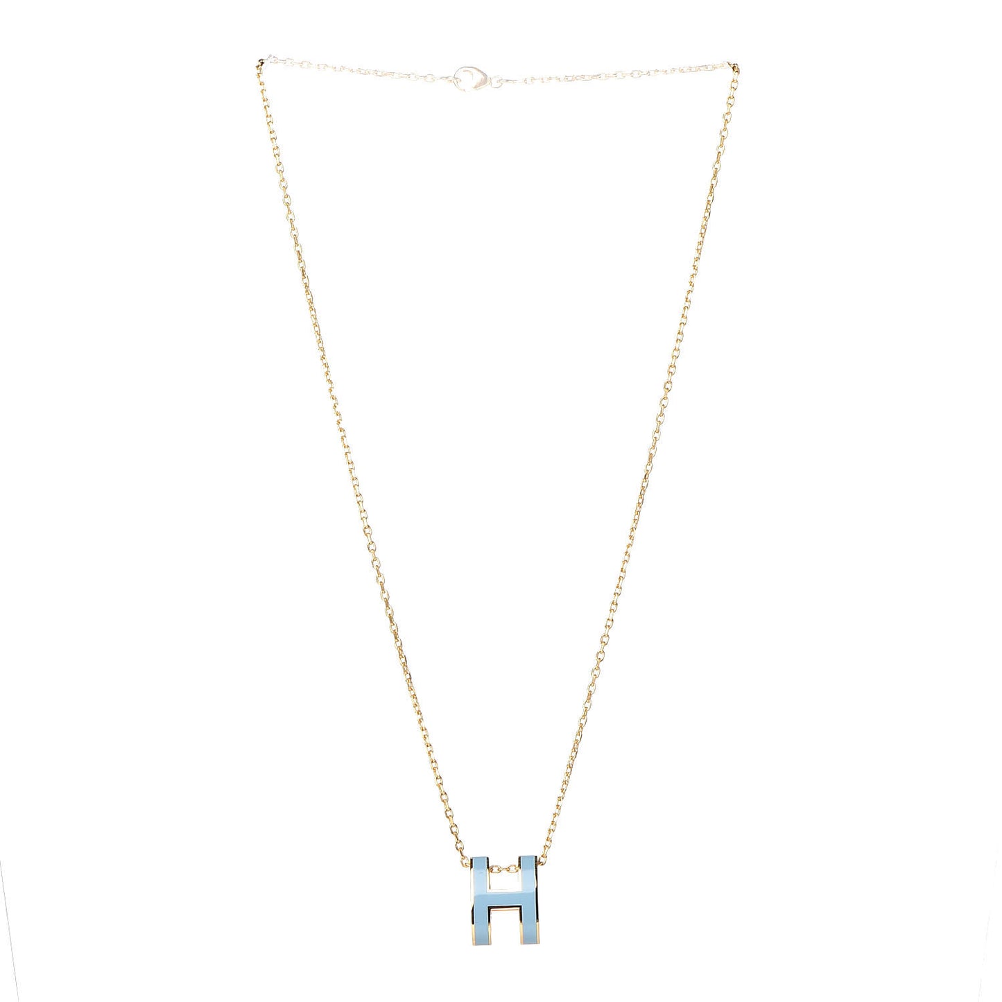 Lacquered Gold Pop H Pendant Necklace Bleu Pastel