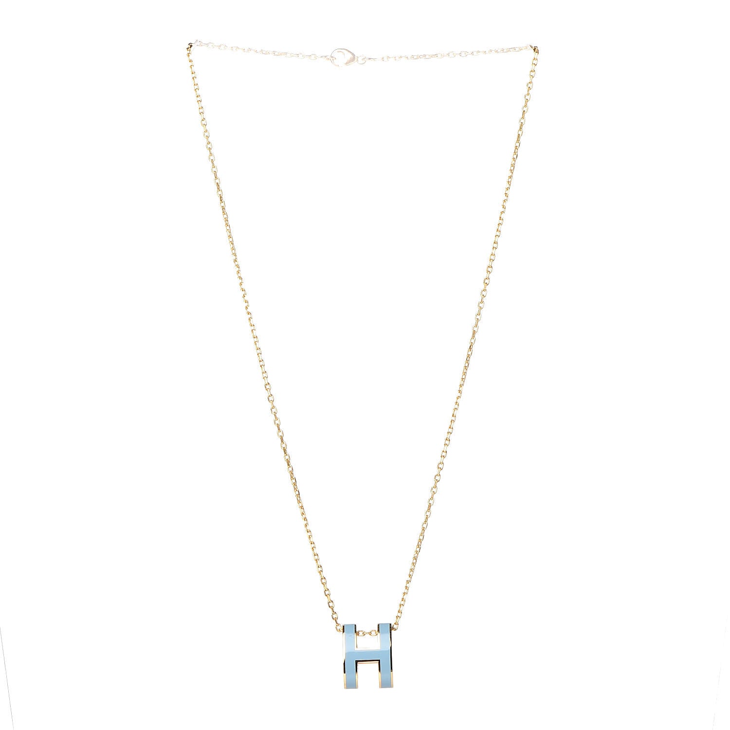 Hermes Lacquered Gold Pop H Pendant Necklace Bleu Pastel 3 of 7