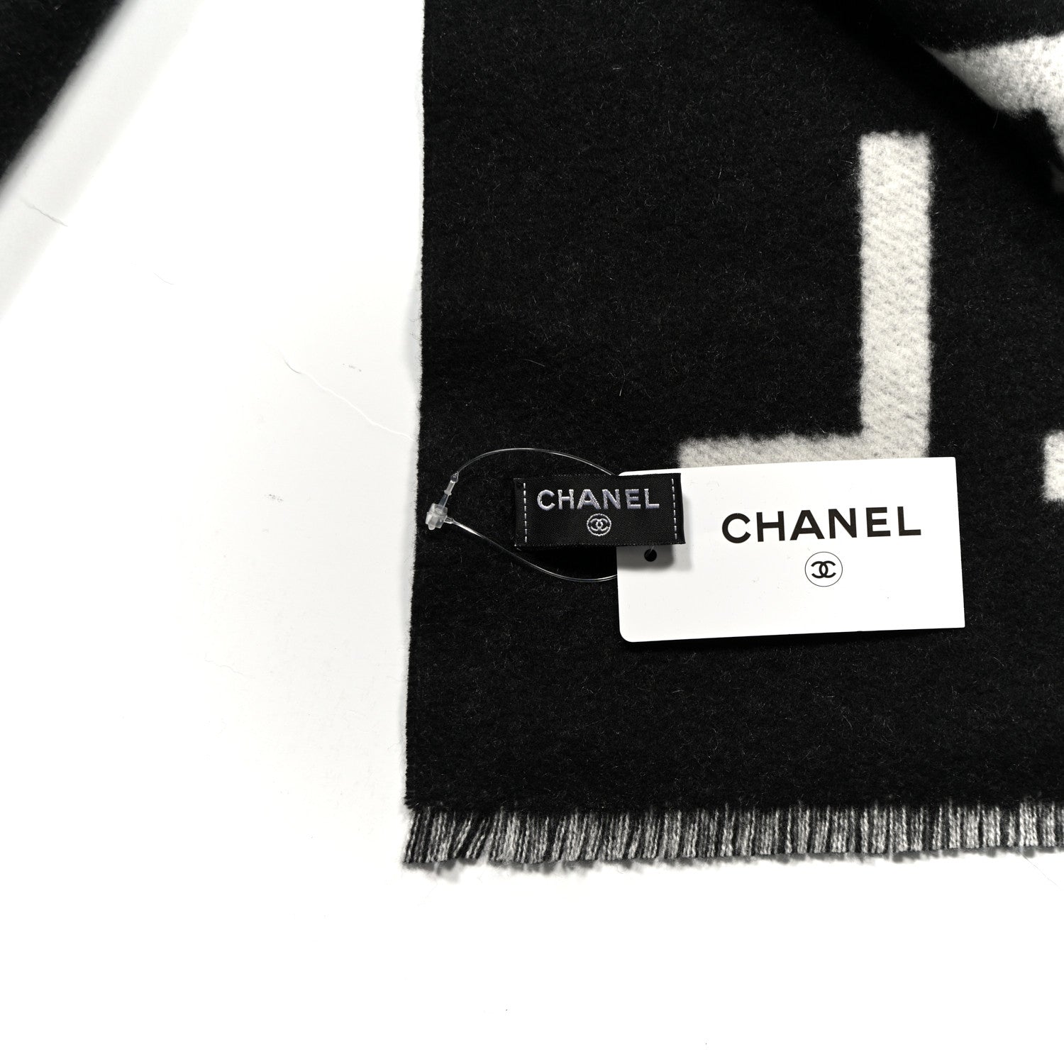 Chanel Cashmere CC Fringe Stole Black White 3 of 3