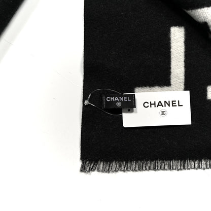 Chanel Cashmere CC Fringe Stole Black White 3 of 3