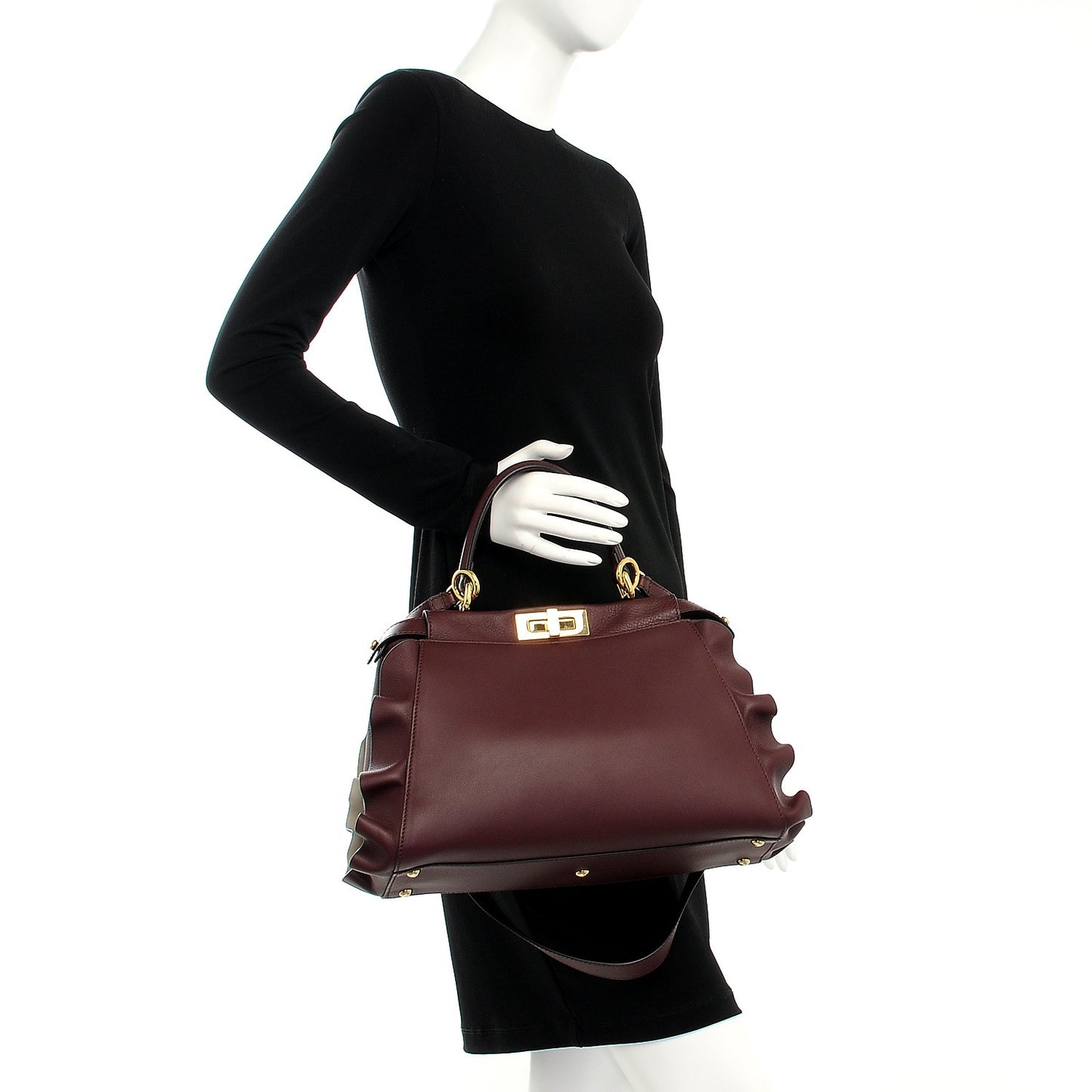 Vitello Seta Waves Bi-Color Medium Peekaboo Iconic Satchel Bordeaux Latte